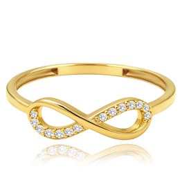 MINET Elegantní zlatý prsten nekonečno s bílými zirkony Au 585/1000 JMG0266WGR