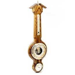Barometr s teplměrem a vlhkoměrem na dřevěné podložce 4673-34