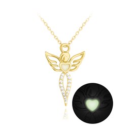 MINET Svítící pozlacený stříbrný náhrdelník ANDĚL s bílými zirkony