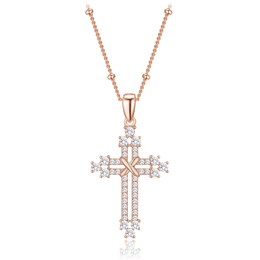 MINET Rose gold stříbrný náhrdelník křížek se zirkony a řetízek s kuličkami