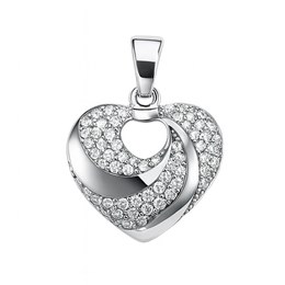 Zlatý 585/1000 přívěsek z bílého zlata se zirkony srdce 3890