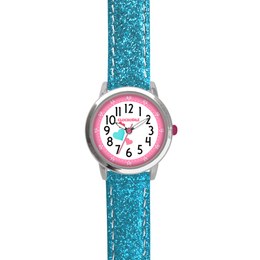CLOCKODILE Tyrkysové třpytivé dívčí dětské hodinky HEARTS CWG5066