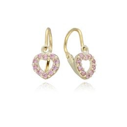 Zlaté naušnice srdíčka růžová brizura