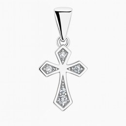 Zlatý 585/1000 přívěsek z bílého zlata se zirkony křížek 30054