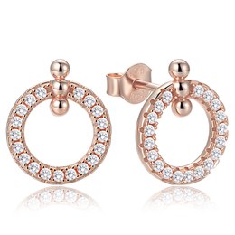 MINET Elegantní rosegold stříbrné náušnice kroužky se zirkony
