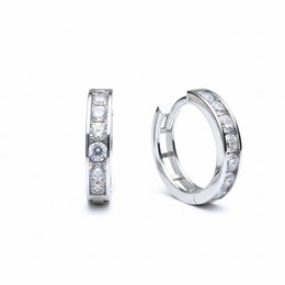 Zlaté 585/1000 náušnice z bílého zlata kroužky se zirkony TU-3076