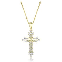 MINET Pozlacený stříbrný náhrdelník křížek se zirkony a řetízek s kuličkami