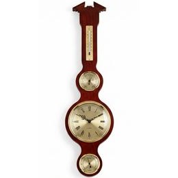 Barometr s teploměrem vlhkoměrem a hodinami na dřevěné podložce B204983