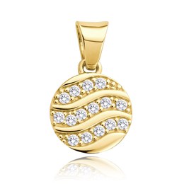 MINET Elegantní přívěsek ze zlata kolečko s bílými zirkony Au 585/1000