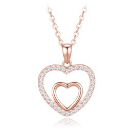 MINET Rose gold stříbrný náhrdelník se srdíčkem s bílými zirkony