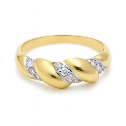 Zlatý prsten se zirkony a detaily z bílého zlata