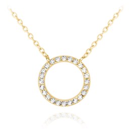 MINET Pozlacený stříbrný náhrdelník KROUŽEK s bílými zirkony