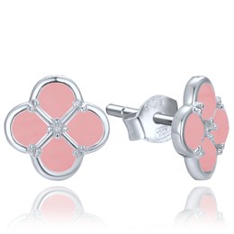 MINET Stříbrné náušnice čtyřlístky s jadeitem