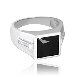 MINET Pánský pečetní stříbrný prsten s černým zirkonem vel. 68