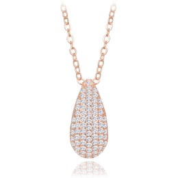 MINET Rose gold stříbrný náhrdelník kapka s bílými zirkony