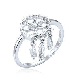 MINET Elegantní stříbrný 925/1000 prsten lapač snů s bílým zirkonem JMAS0352SR