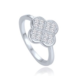 MINET 925/1000 Stříbrný prsten čtyřlístek s bílými zirkony JMAS7058SR