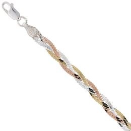 Stříbrný vícebarevný náramek copánek