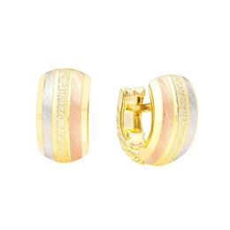 Zlaté 585/1000 náušnice tříbarevné s gravírováním klapkové TU-3021