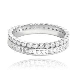 MINET Dvojitý stříbrný prsten s bílými zirkony vel. 60