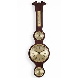 Barometr s teploměrem vlhkoměrem a hodinami na dřevěné podložce B204981