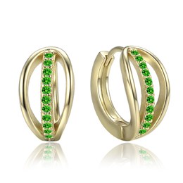MINET Pozlacené stříbrné náušnice kroužky se zelenými zirkony