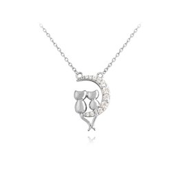 MINET Stříbrný náhrdelník KOČKY na bílém měsíci