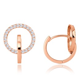 MINET Elegantní zlaté náušnice z růžového zlata s bílými zirkony Au 585/1000 2,35g