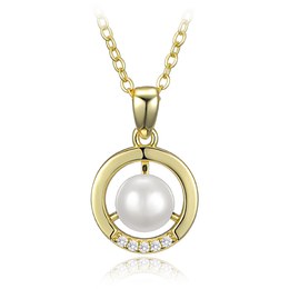 MINET Elegantní pozlacený stříbrný 925/1000 náhrdelník kroužek s perlou a zirkonem JMAS7061GN45
