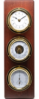 Fischer 1538-22 - Hodiny s barometrem, teploměrem a vlhkoměrem na dřevěné podložce