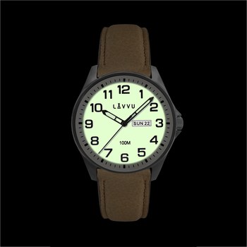 LAVVU Ocelové pánské hodinky BERGEN White / Top Grain Leather se svítícím číselníkem