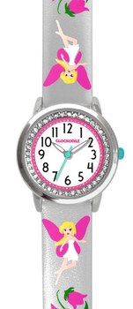 CLOCKODILE Stříbrné třpytivé dívčí dětské hodinky s růžovými vílami FAIRIES CWG5084