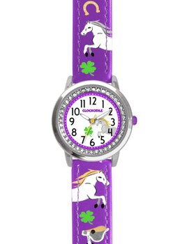 CLOCKODILE Fialové dívčí dětské hodinky a kamínky KONÍK CWG5130