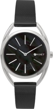 MINET Stříbrno-černé dámské hodinky ICON BLACK PEARL MESH MWL5211
