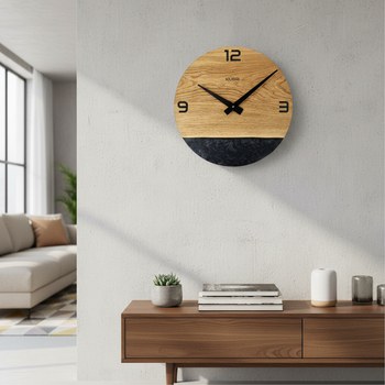KUBRi 0182A - Luxusní dubové hodiny s epoxidovými doplňky