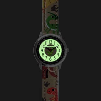 CLOCKODILE Svítící béžové chlapecké dětské hodinky DINOSAUŘI