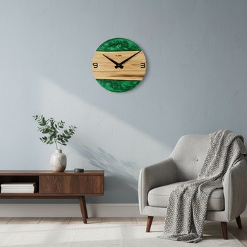 KUBRi 0183A - Luxusní dubové hodiny s epoxidovými doplňky
