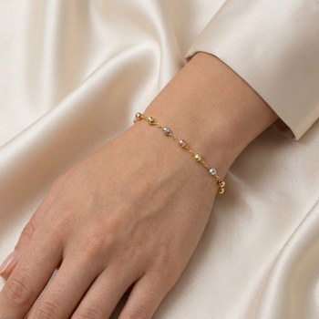 MINET Elegantní trojbarevný zlatý náramek s kuličkami Au 585/1000