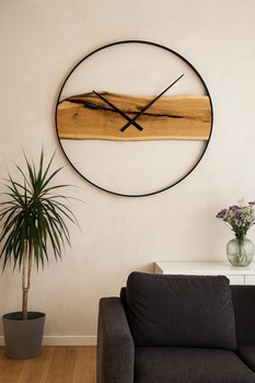 KUBRi 1007A - Obrovské 100 cm hodiny z masivního dubu s kovovým rámem