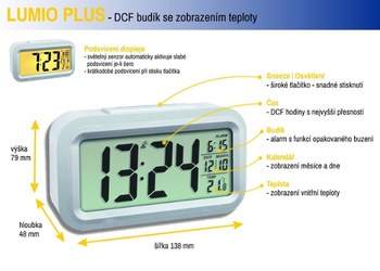 Rádiem řízený digitální budík s možností podsvícení TFA 60.2553.02 LUMIO PLUS - barva bílá