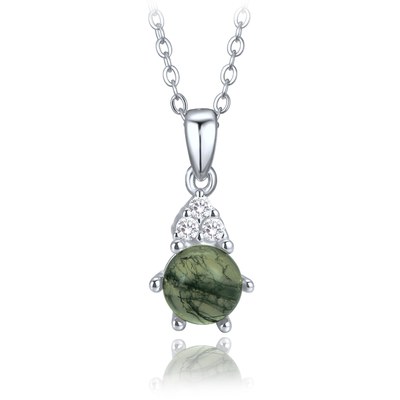 MINET Elegantní stříbrný 925/1000 náhrdelník s mechovým achátem a zirkonem JMAS0318ZN45