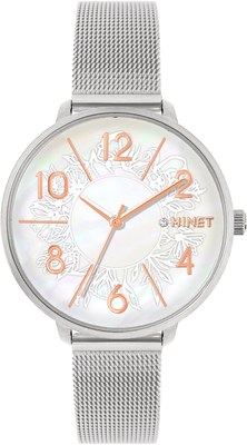 MINET Stříbrné dámské hodinky PRAGUE Silver Flower Mesh s čísly MWL5203
