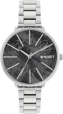 MINET Stříbrno-černé dámské hodinky PRAGUE Black Flower MWL5178