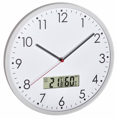 Analogové nástěnné hodiny s digitálním teploměrem a vlhkoměrem TFA 60.3048.02
