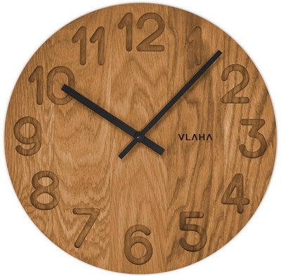 VLAHA Dřevěné hodiny OAK vyrobené v Čechách s černými ručkami ⌀34cm