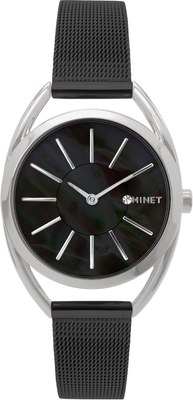 MINET Stříbrno-černé dámské hodinky ICON BLACK PEARL MESH MWL5211
