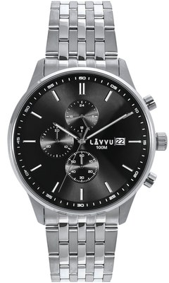 LAVVU Pánské hodinky YSTAD Chronograph Black s vodotěsností 100M LWM0251