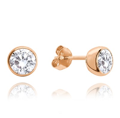 MINET Rose gold stříbrné 925/1000 náušnice PECKY s bílými zirkony
