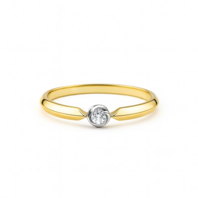 Zlatý 585/1000 prsten s briliantem a detailem z bílého zlata 381.1817 0,04ct