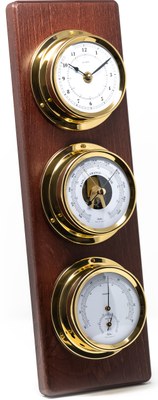 Fischer 1538-22 - Hodiny s barometrem, teploměrem a vlhkoměrem na dřevěné podložce